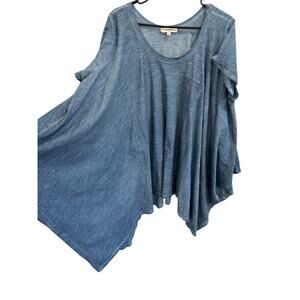 Umgee + XL Blue Mineral Wash Handkerchief Hem Asymmetrical Oversized Swing Tunic